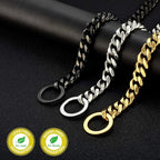 Dog Chain Collar 18K Gold High Polished Stainless Steel Cuban Link Strong Heavy Duty Chew Proof Walking Training Chain Leash Collar for Small Dogs(15mm,16")