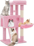 36 Inch Cat Tower for Indoor Cats, Multi Level Cat Condo with Scratching Post, Ramp, Plush Perch, Cat Cave, Basket, Cat Activity Center w/Ball for Small Space, Soft Pink