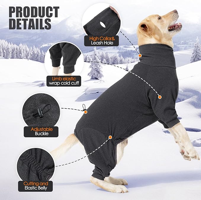 Dog Winter Coat Soft Fleece Pullover Pajamas, Fullbody Dog Cold Weather Jacket, Warm Pullover Doggie Winter Thermal 4-Legged Onesie Jumpsuit,High Collar Snowsuit Sweater for Dogs
