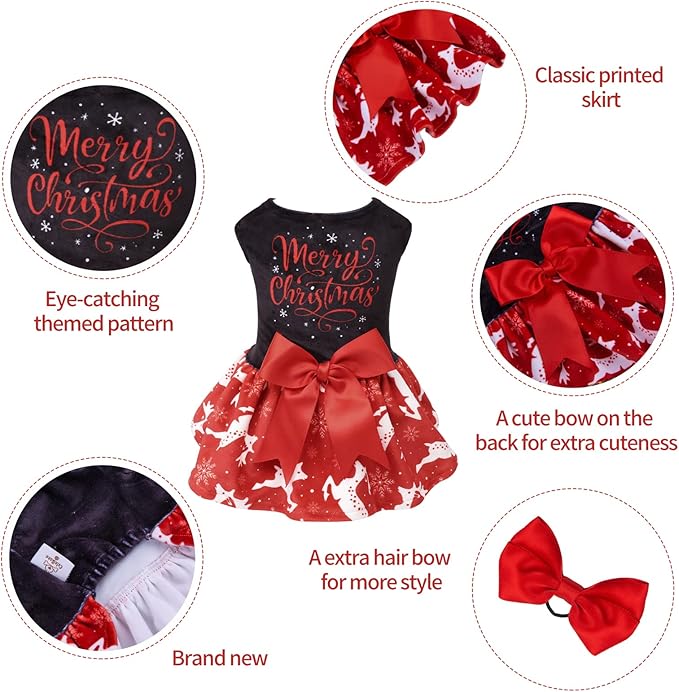 CuteBone Merry Christmas Dog Dress Velvet for Small Dogs Girl Reindeer Puppy Dresses Red Dog Clothes CVA04XXS-D