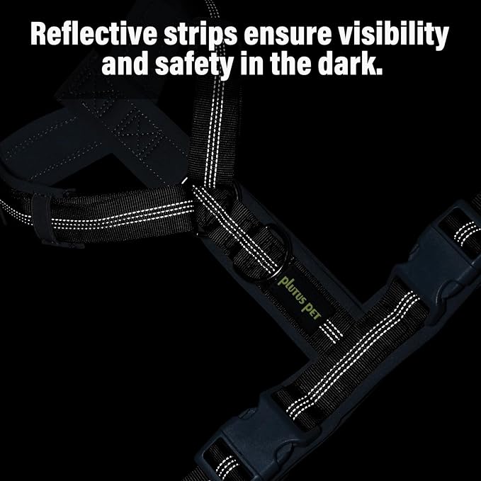 Plutus Pet No Pull Dog Harness, Adjustable Nylon Harness with Soft Padding, Reflective and Heavy Duty Dog Harness for Small, Medium, Large Dogs(Black, L)