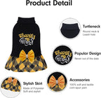 CuteBone Thanksgiving Dog Sweater Dress for Small Dogs Girl, Thanksgiving Embroidery Turtleneck Medium Dog Sweater with Bowtie, Pet Clothing for Chihuahua Yorkie Teacup DS108M