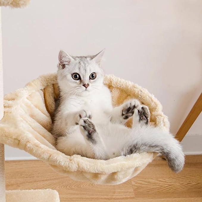 Cat Hammock 17in Dia. Spoon-Shape Large Cat Tree Hammock Soft Scratch-Proof Cat Tree Replacement Parts Washable Cat Tree Attachments Beige Cat Tree Hammock