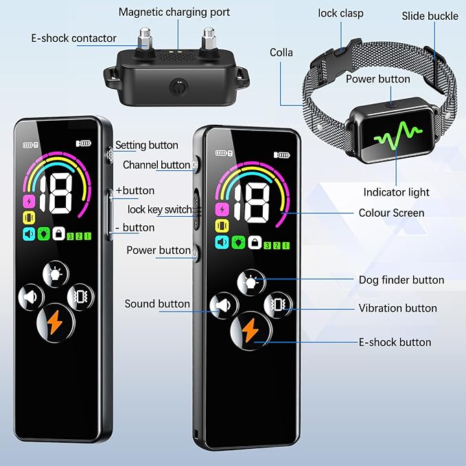 Dog Training Collar, 2 Dogs Shock Collar with Remote Control, 4 Training Modes Vibration, Beep, Shock, IP67 Waterproof Keypad Lock Rechargeable E-Collar for Small Medium Large Dogs