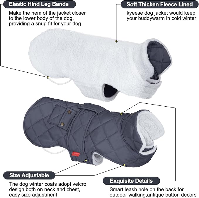 KYEESE Dog Coat Soft Pet Sweater with Leash Hole Waterproof Dog Coats for Large Dogs Windproof Dogs Jacket with Fleece Lined Warm Pets Clothes for Cold Weather Thick Pet Winter Puffer Coat with Pocket
