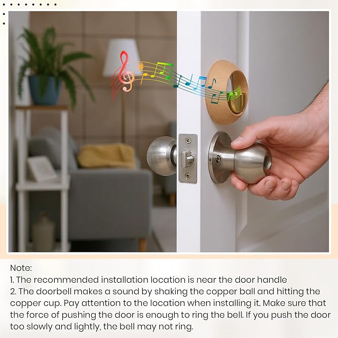 2 Pcs Shopkeepers Bell for Door Opening, Magnetic Wood Doorbell Chime When Door Opens, Magnetic Doorbell for Cafe Glass Doors Store Entrance, Housewarming Gift(Round,2.95 x 2.95 Inches)