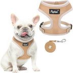 PUPTECK Soft Mesh Dog Harness and Leash Set Pet Puppy Cat Comfort Padded Vest No Pull Harnesses, Solid Beige, S