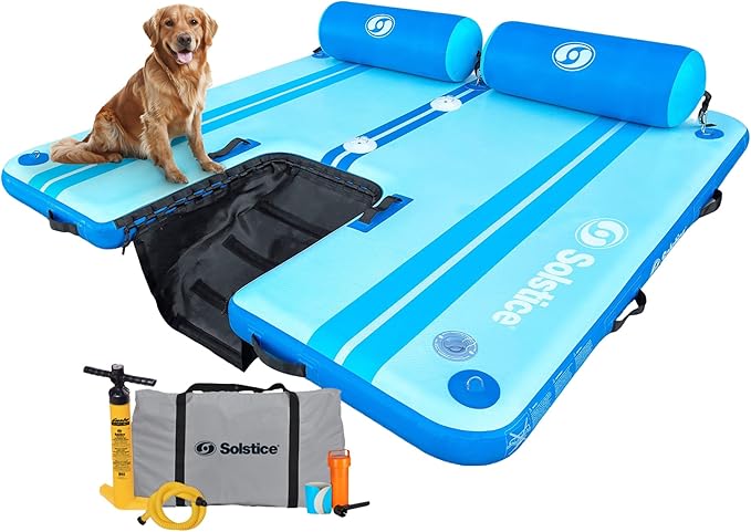 SOLSTICE Inflatable Pup Plank, Dog Water Ramp for Boats & Docks, Party (4-6 Person) Capacity - Floating Platform for Pets for Lake, River, Beach & Swimming Pool, Includes Pump, Patent-Protected Design
