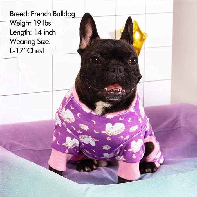 KYEESE Dog Pajamas Velvet Dog Pajamas Small Sized Dogs Soft Dogs Clothes Pjs with Unicorn Pattern Stretchy Pet Jammies Coat Comfy Pet Onesie Costume, X-Large