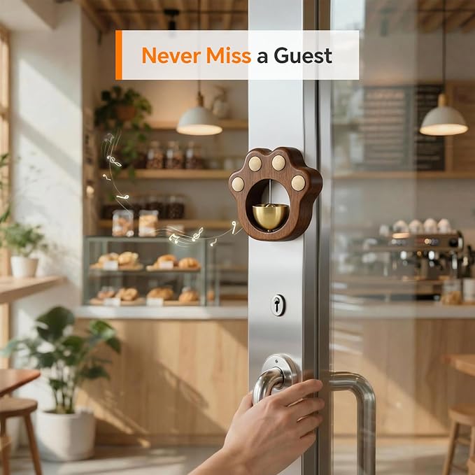 Cat Paw Shopkeepers Bell for Door Opening – Magnetic Wooden Door Chime & Wireless Brass Doorbell for Business Entrance, Home Decor – Cute Kawaii Wind Bell for Fridge, Room, Shop No Battery Entry Alert