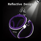 AMTOR Small Dog Harness with Leash Set, No Escape Easy Walk Puppy Harnesses for Training Walking, Step-in Reflective Soft Dogs Vest for XS S Medium Extra-Small Large Sized Dog(S,Black/Purple)