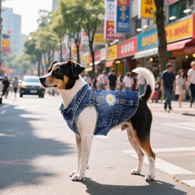 Pet Clothes Vintage Denim Dog Jacket with Daisy Embroidery - Puppy Stylish Pet Coat for Chihuahua, Yorkie Small Breeds - All-Season Comfort (Blue,X-Small)