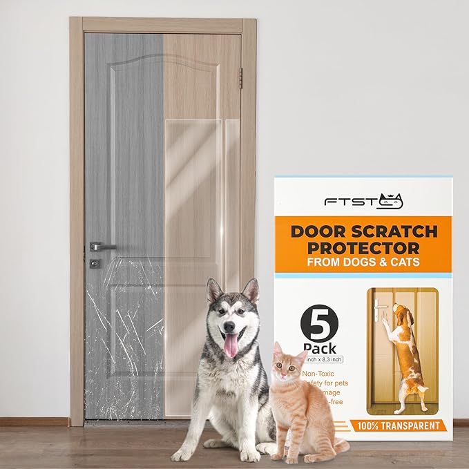 FTSTC 5-Pack Door Guard - 5 x 47'' x 8.3'' Cat & Dog Scratch Protector, Heavy Duty for Window Sill & Door Frame - Clear