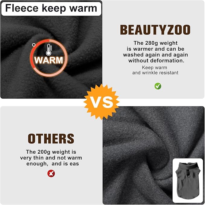BEAUTYZOO Dog Fleece Vest Sweater Winter Jacket for Large Dogs with D-Ring Leash Cold Weather Coat Hoodie for L Dogs Boy or Girls
