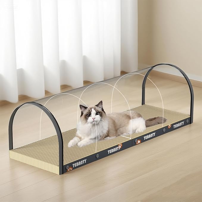 3 Function in 1 Cardboard Cat Scratcher Board, 31.5 in Cat Scratcher House, Cat Scratchers for Indoor Cats, Arched Cats Scratch Pad As Cat Bed, Cat Tunnel for Sleep, Grind Claws (Dark Gray)