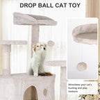 70" Multi-Level Cat Tree Tower with Scratching Posts, Toys & Condo - Space-Saving Design for Indoor Kittens, Compact Floor Footprint & Vertical Space for Multi-Cat Homes-Beige
