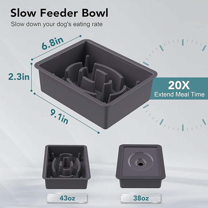 UPSKY 2-in-1 Elevated Dog Bowls Slow Feeder, 4 Height Adjustable Raised Bowl Stand, No Spill Dog Water Bowls, Anti-Slip Food and Water Bowls for Small Medium Dogs(Not Include Stainless Steel Bowl)