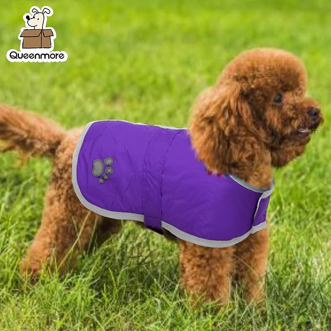 Queenmore Dog Winter Coat, Cold Weather Fleece Jacket for Dogs, Waterproof Reflective Reversible, for Small, Medium and Large Dogs (Purple, 2XL)