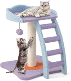 PETSITE Small Cute Cat Tree, 19 Inches Modern Cat Tower for Indoor Cats with Top Perch, Scratching Post, Ladder, Blue Purple