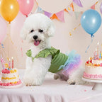 Dog Birthday Dress It's My Birthday Dog Dress Small Doggy Girl's Tutu Dresses Ruffle Sleeless Puppy Clothes Tulle Lace Skirt Pet Costume Cat Outfits (Green, M(12-18lb))