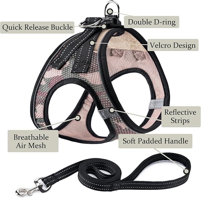 Dog Harness with Leash Set, No Pull Adjustable Reflective Step-in Puppy Pet Vest Harnesses for Small Medium Large Dogs and Cats,Camo Set S