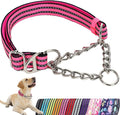 Reflective Martingale Dog Collar with Chain,No-Pull Dog Collar,Choke Dog Collar for Medium to Extra Large Dogs for Training, Walking, Hunting (Pink M)
