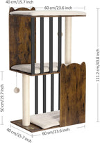 FourFurPets 43.8in 3-Tier Modern Cat Tree Tower Condo, Cat Scratch Posts for Indoor Cats, Big Plate, Two 19.7in Full Sisal Scratching Posts, Rustic Brown