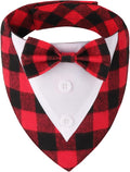 ADOGGYGO Christmas Dog Tuxedo Bandana, Red Plaid Xmas Pet Bowtie Collar, Adjustable Christmas Costumes for Small Dogs (S)