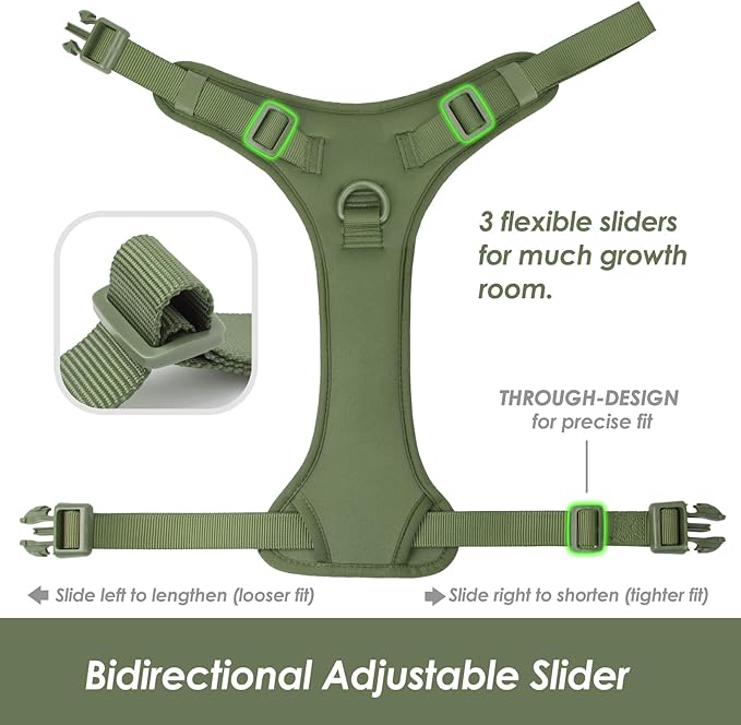 No Pull Dog Harness, Puppy Vest with Front Clip for Small Medium Large Sized Dog (Misty Green,XL)