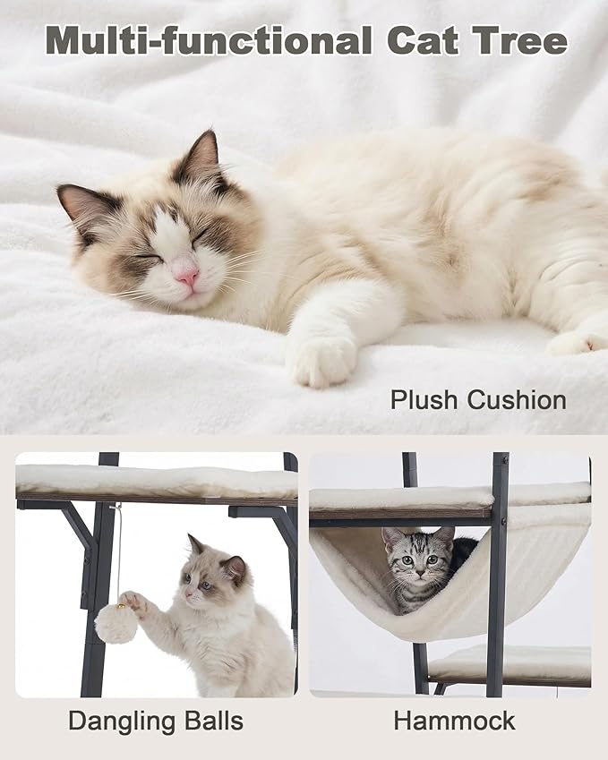 74-Inch Modern Cat Tree Tower for Large Cats, Multi-Level Cat Tower with Scratching Board, Large Perch, Hammock, Removable Pads, White