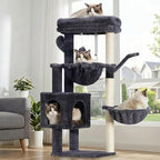 Heybly Cat Tree, 39.4 Inches Tower Condo with Scratching Post, Cat Tower for Indoor Cats, Fully Wrapped Sisal Pole, Soft Platform, 2 Baskets and Dangling Toy, Smoky Gray HCT006SG