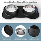 Pet Deluxe Dog Bowls Stainless Steel Dog Food Water Bowl Set with Stand, Feeding Bowls No Spill Non-Skid Silicone Mat, Dog Dishes for Small Medium Large Size Dog Puppy Pet Food Bowls, Black, 4 Cup
