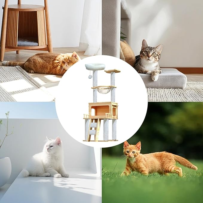 Cat Scratch Tower | Tall Cat Tower with Top Perch, Clear Hammock | Pet Supplies, Modern Cat Tower, Pet Activity Tree for Indoor Cats Kittens