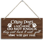 Funny Please Do Not Ring Doorbell Wood Decor Sign, Crazy Dogs Live Here Do Not Knock, Hanging Printed Wooden Plaque Decor, Farmhouse Wood Plaque Decor 12x6inch