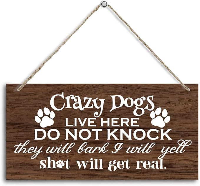 Funny Please Do Not Ring Doorbell Wood Decor Sign, Crazy Dogs Live Here Do Not Knock, Hanging Printed Wooden Plaque Decor, Farmhouse Wood Plaque Decor 12x6inch