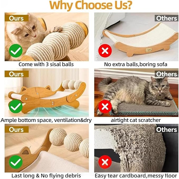 Sisal Cat Scratcher Bed,Extra Large Solid Cat Scratching Board Couch Scratcher Cardboard with Sisal Ball,26.8 Inch Hammock Lounger for Indoor Cats, Furniture Protector