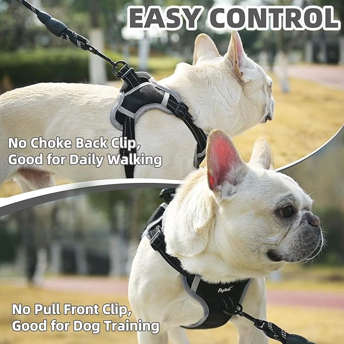 PUPTECK No Pull Dog Harness Small Medium Sized Dog, Adjustable Reflective Escape Proof Easy Control, Comfortable Soft Padded Step in Pet Vest Harness, Black, M