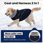Queenmore Large Dog Coat,Dog Jacket for Extra Large Dogs with Harness Built in,Reflective Waterproof Dogs Jackets with Fleece Lining,Warm Snowsuit Pet Coats for Doberman,Labrador,NavyBlue,XXL