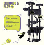WEEWAY Cat Tree Tower for Indoor Cats,81'' Multi-Level Cat Furniture Activity Center,Stand House Condo Cave,Sisal Scratching Posts Ramps,Plush Perches Platforms Basket Hammock, Dark Grey