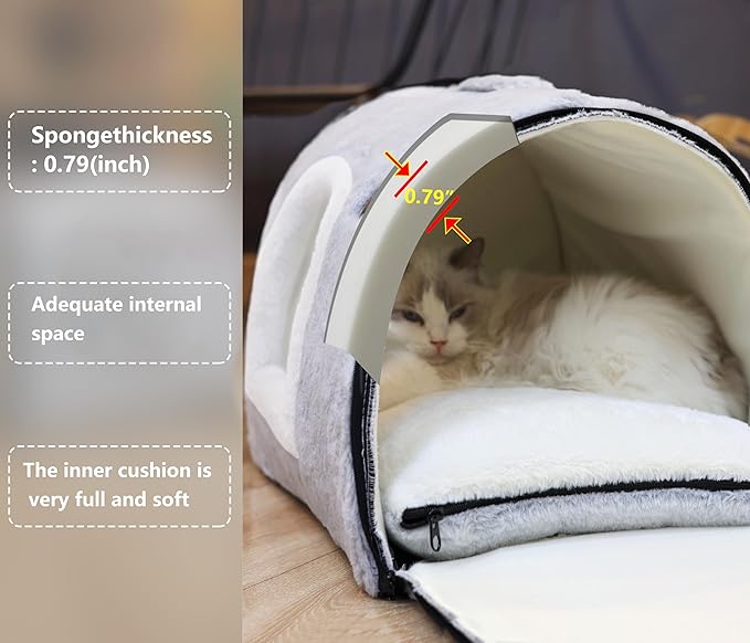 cat Bed cave-cat beds for Indoor Cats,Soft and Comfortable Cute Pet Bed，cat House,with Removable Washable Cushioned Pillow,Enclosed cat Bed,Kitty pet hut、Hideaway,Small Large Dog Tent (Grey)
