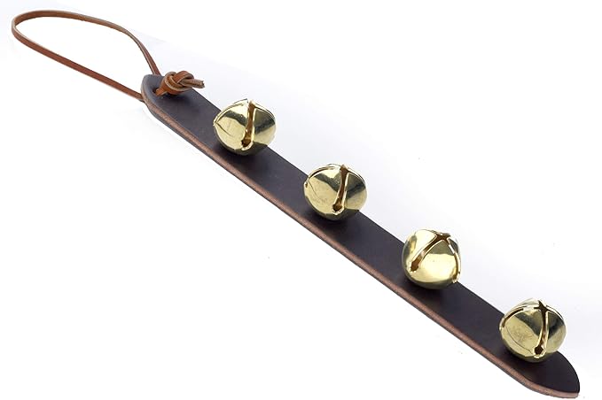 Amish Crafted Leather Strap Arctic Sleigh Bell Door Hanger Hanging Jingle Bells (Brown Leather, 14 Inches)