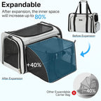 Expandable Cat Carrier, Airline Approved Soft Sided Pet Carrier for Cats & Small Dogs Up to 15 lbs, with Locking Safety Zippers & Cozy Fleece Pad, Portable for Car & Vet Visits, Black