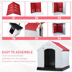 LEMBERI Durable Waterproof Plastic Dog House for Small to Large Sized Dogs, Indoor Outdoor Doghouse Insulated Puppy Shelter with Elevated Floor, Easy to Assemble (Red, 42''L*38''W*39''H)