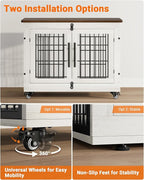 Dog Crate Furniture with Cushion Set of 2, Wooden Dog Kennel Indoor with Double Doors, Dog Cage with Wheels, Dog House Side End Table for Small Medium Dogs up to 45 lb, 32.5" L, White