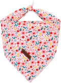 Elegant little tail Dog Bandana, Pink Flower 1PC Washable Dog Scarf Female or Male Square Bib Kerchief Scarf Adjustable Pet Bandana for Medium Large Dogs