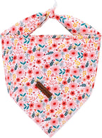 Elegant little tail Dog Bandana, Pink Flower 1PC Washable Dog Scarf Female or Male Square Bib Kerchief Scarf Adjustable Pet Bandana for Medium Large Dogs