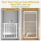78.8" Extra Tall Cat Gate, 28.3-33" Wide Dog Door, Pressure Mounted Easy Walk Through Safety Metal Pet Gate for Doorway, No Drilling Cat Proof Gate (White)