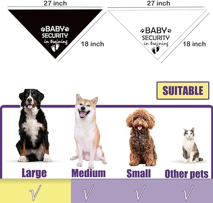 Pregnancy Announcement Dog Bandana Baby Security in Training Printed Bandanas Baby Announcement Dog Bandanas Pregnancy Reveal Ideas Pet Scarf Accessories (2 Pack)
