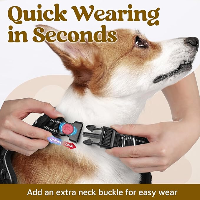 rabbitgoo Dog Harness for Large Dogs, No Pull Pet Vest with 3 Buckles, Adjustable Soft Padded Pet Harness with Easy Control Handle and Reflective Strips, Black, XL