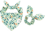 E-Clover Dog Bandanas & Matching Scrunchie Set Girl Dog Bandana Scarf Washable Kerchief Bibs for Medium Large Dogs Pet Owner Birthday Gift Green